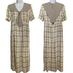 Vintage 80s 90s Pan Sailor Collar Cottage Boho Preppy Academia Plaid Dress S